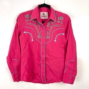 Rangers Original Fuchsia Pink Embroidered Button Front Western Shirt Size Small